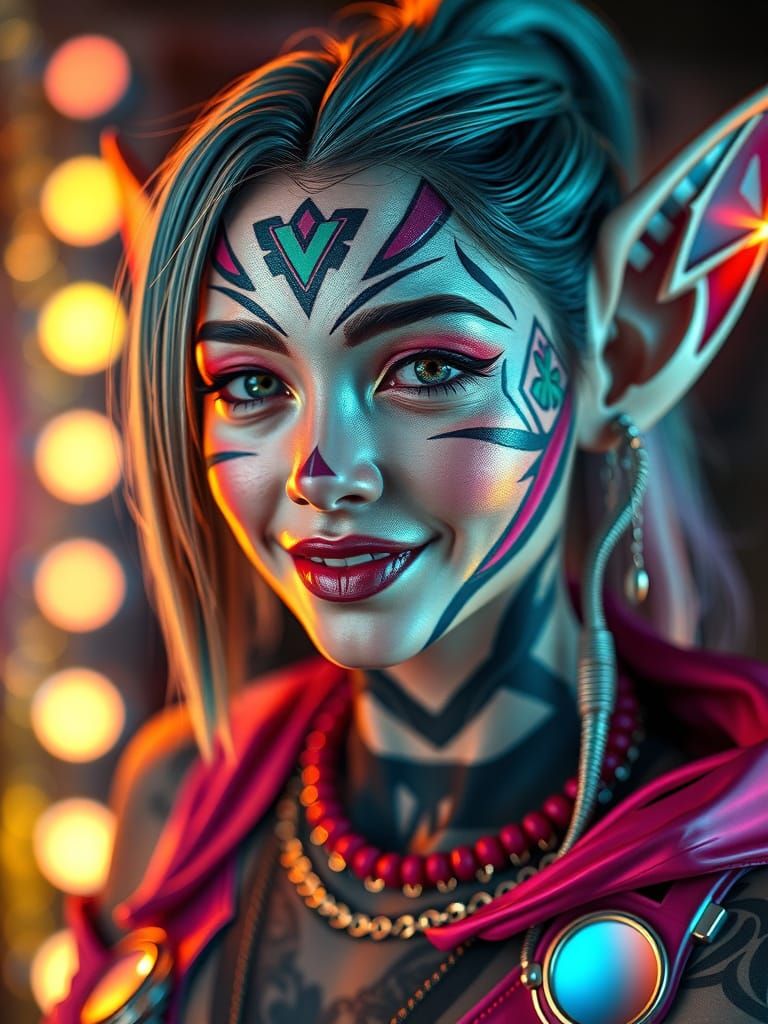 an cyberpunk elf girl