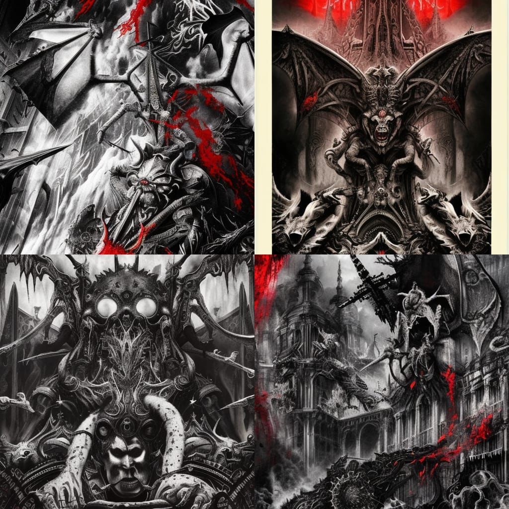 Heavy Metal Poster with Demons in Giger Style
