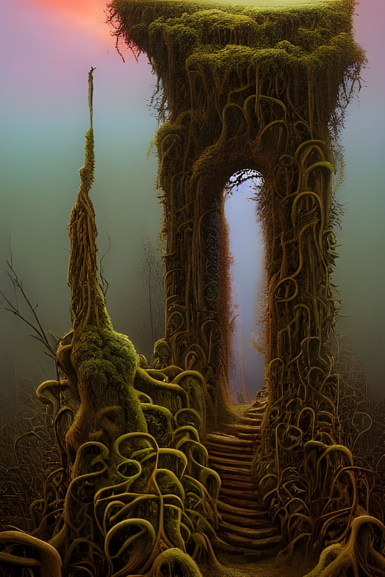 Surreal Forest Pillar Portal to Another Universe