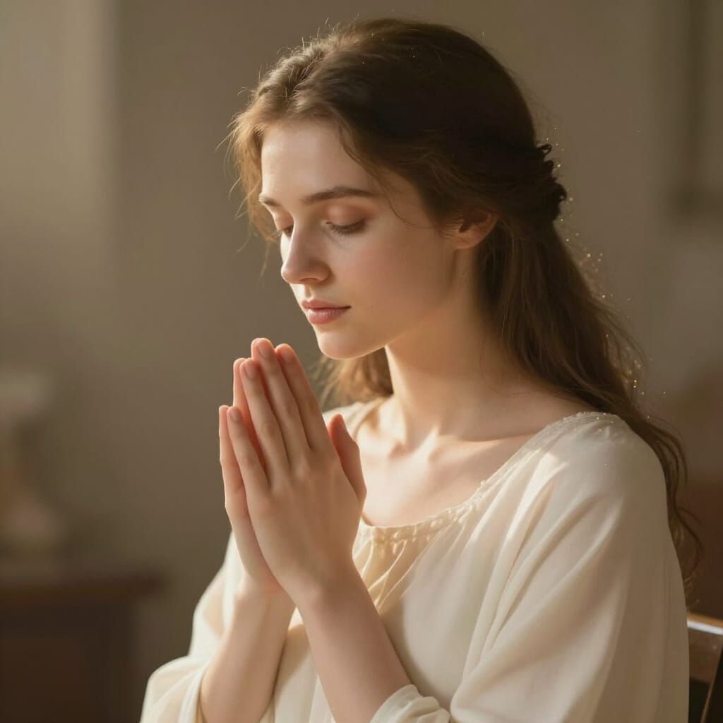 Serene Woman in Prayer Bathed in Divine Light
