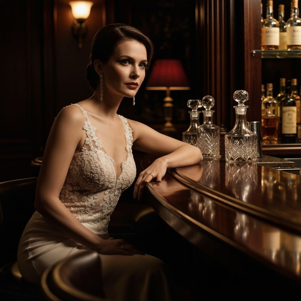 Elegant Woman at Luxurious Bar in Film Noir Style