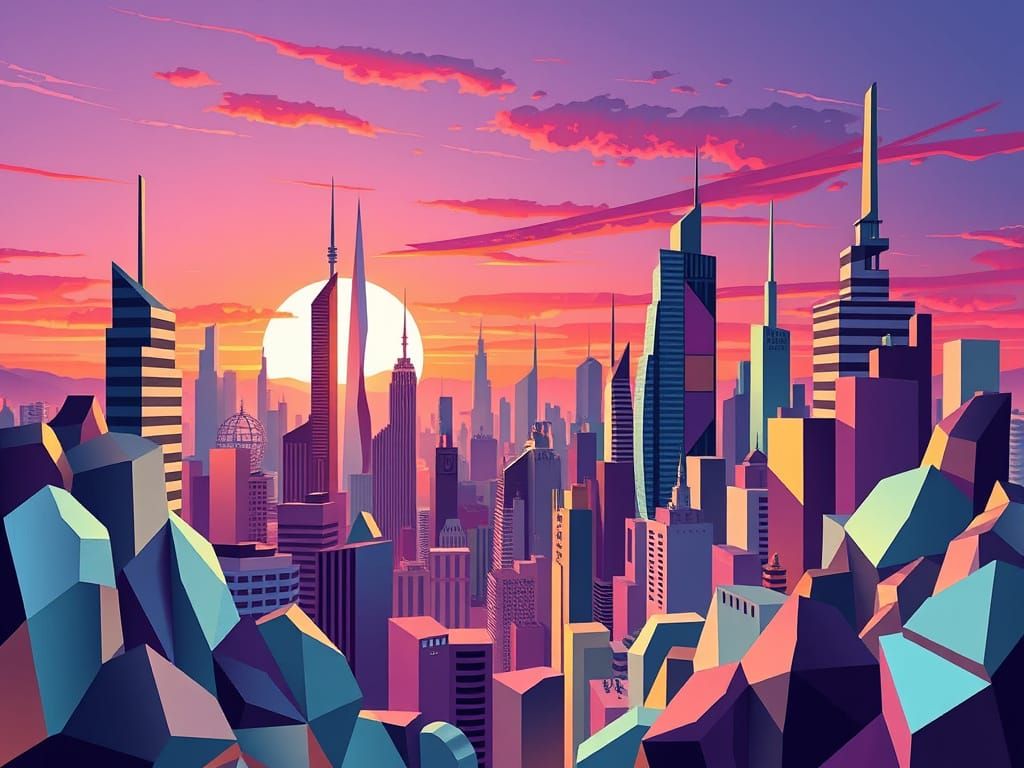 Vibrant Cubist Cityscape in Pastel Bubble Arcology