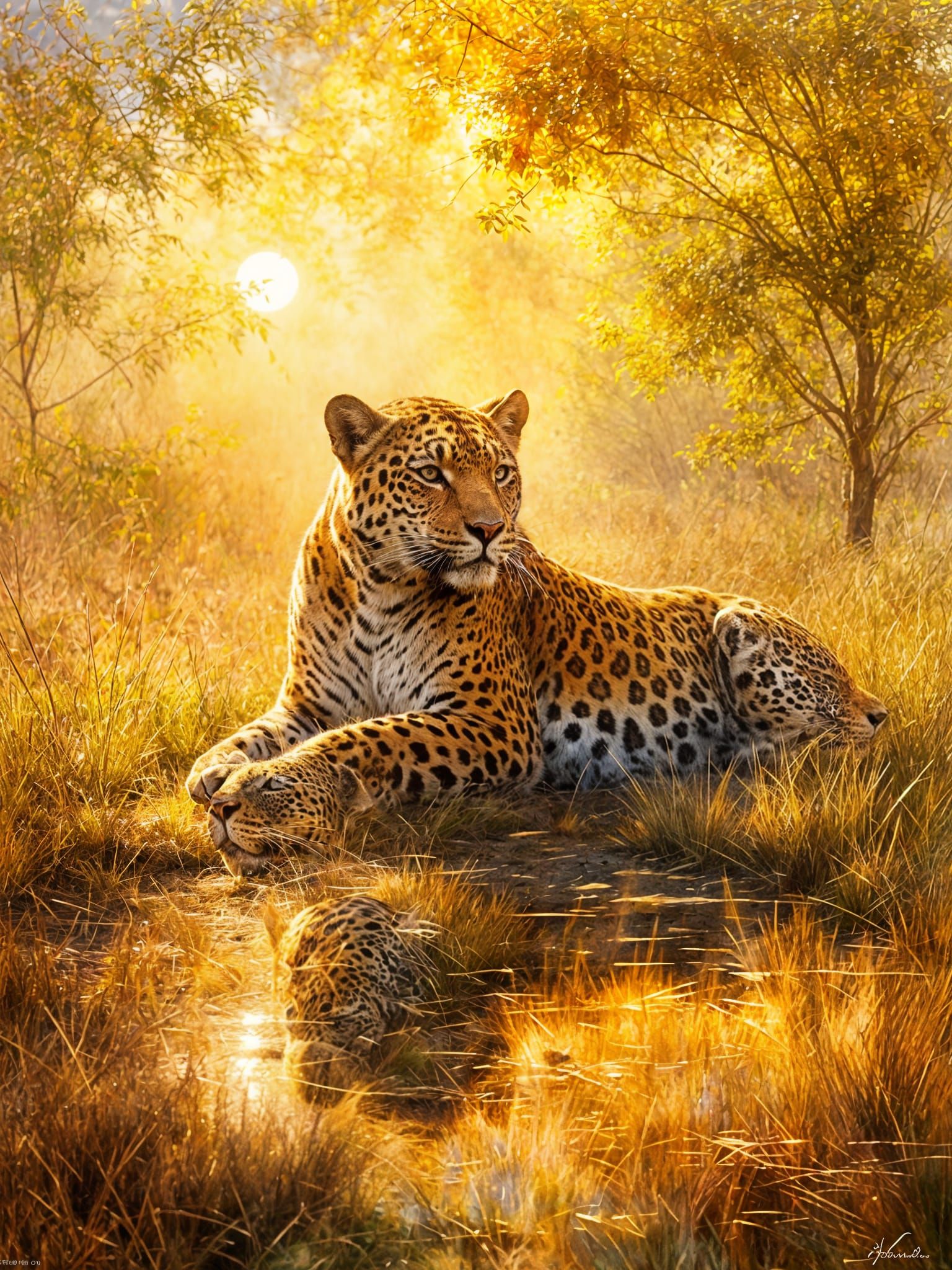 Tranquil Jaguar Lounging on Sunny Savannah
