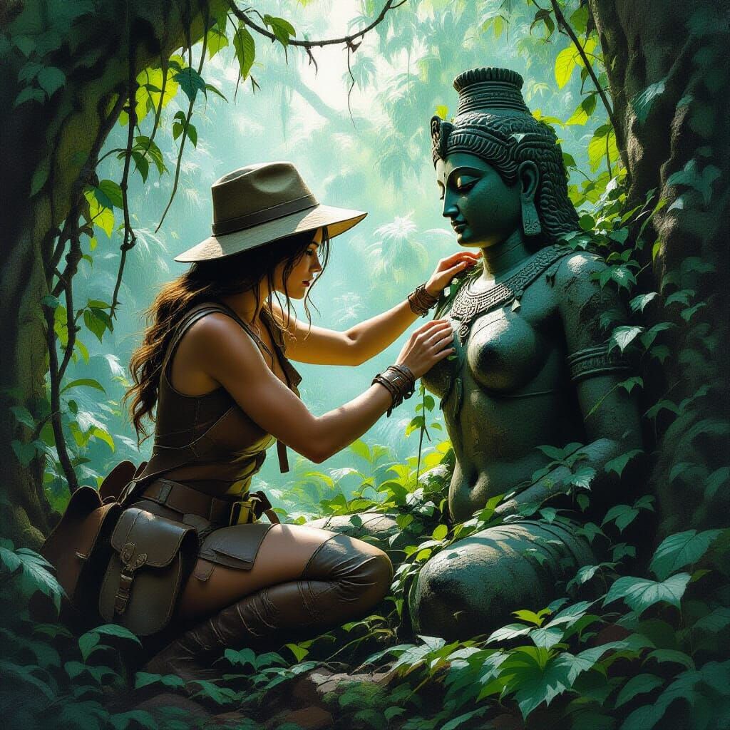 Female Explorer Uncovers Ancient Jungle Statue