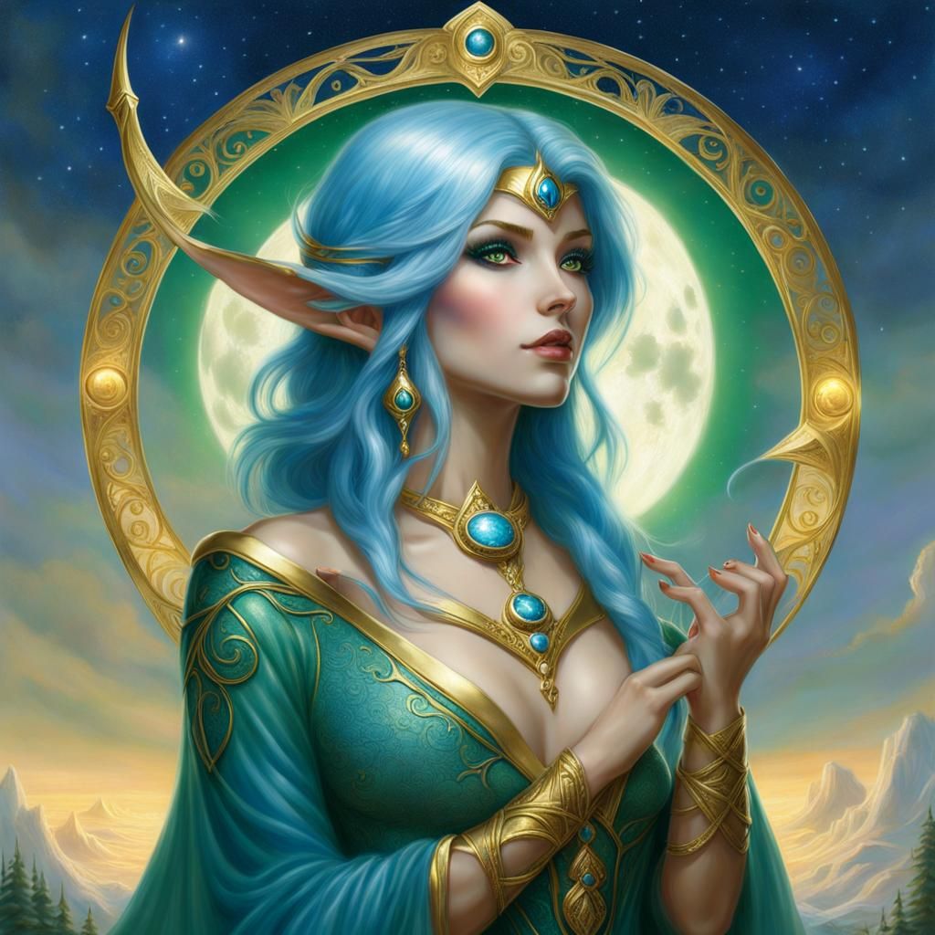Ethereal Moon Elf Wizard in Fantasy Style