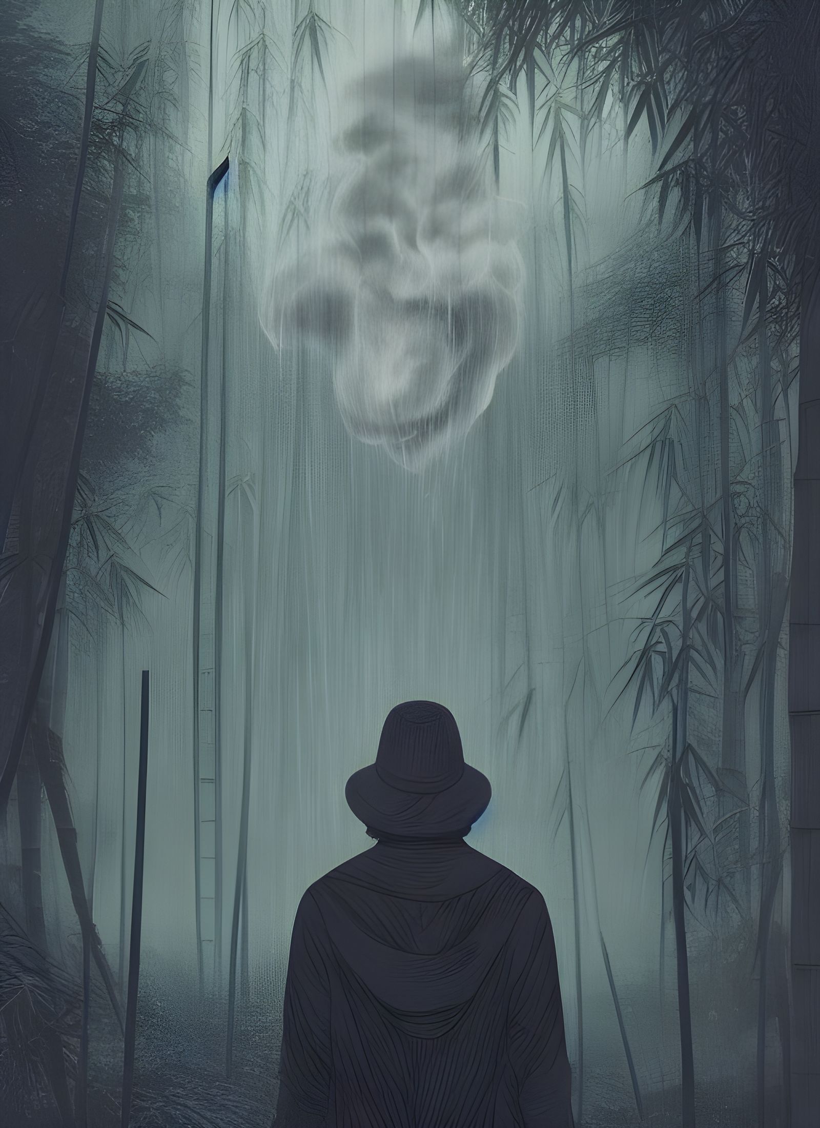 Smokey Face in Bamboo Rainforest: Photorealistic Illustratio...