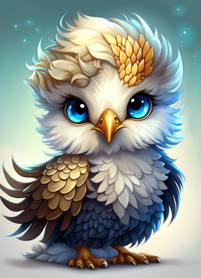 Adorable Griffin Chick Chibi, Realistic Art