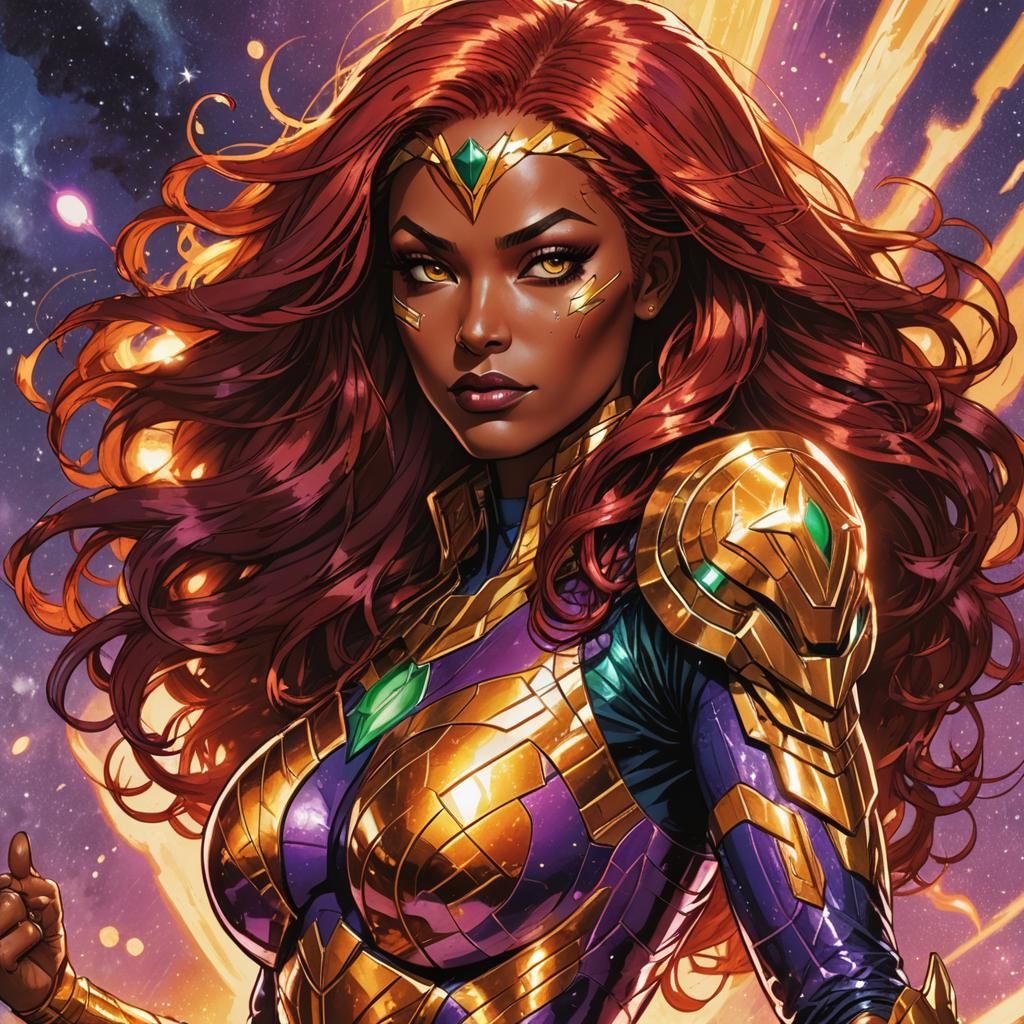 Starfire in Heroic Pose: Comic Book Art