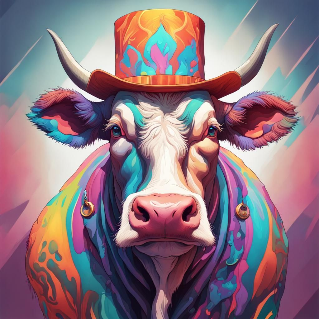 Psychedelic Cow Portrait in Modern Art Style
