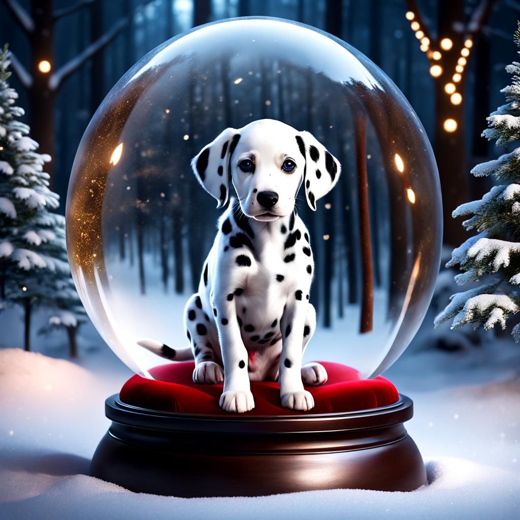 Dalmatian Puppy in Snow Globe, Hyperrealism