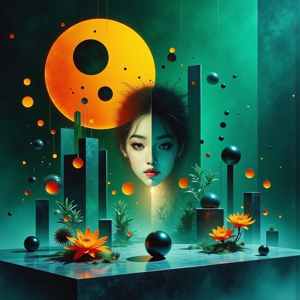 Surreal Still Life with Chinese Portrait