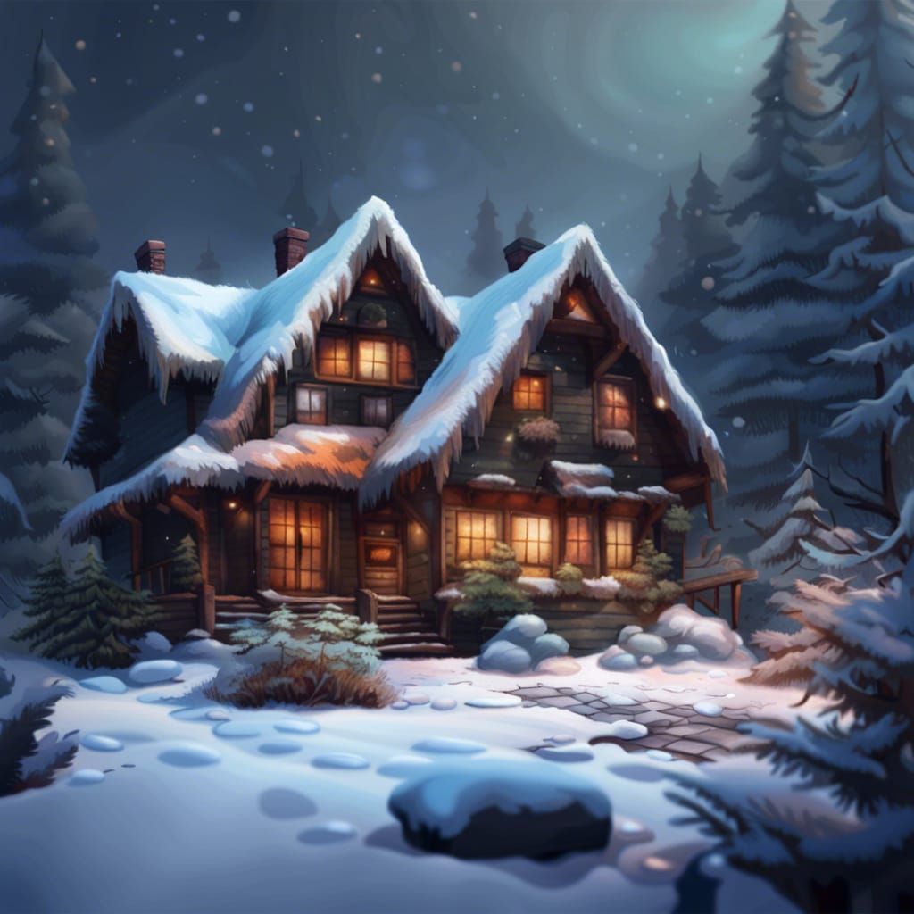 Cozy house in the winter forest