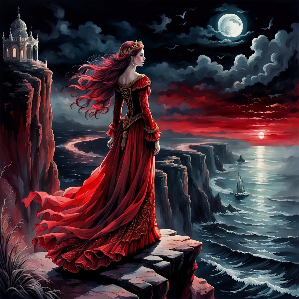 Ethereal Victorian Queen Ghost Overlooking Ocean