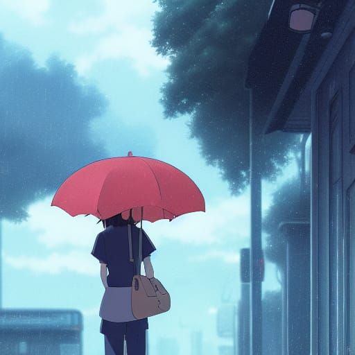 Rainy Cityscape in Anime Style