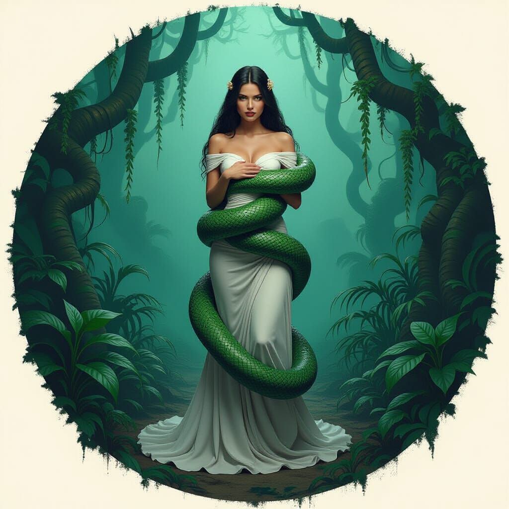 Mystical Jungle: Woman and Serpent in Biomechanical Art
