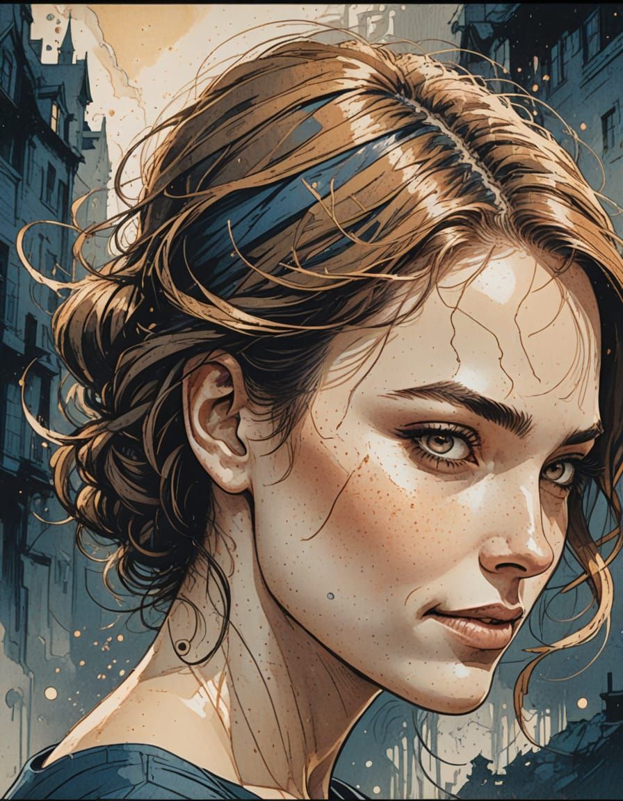 Cinematic Portrait of a Happy Young Girl in Warm Golden Ligh...