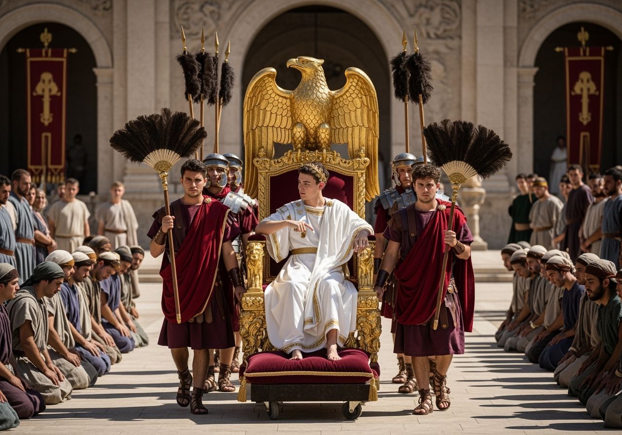 Roman Emperor on Eagle Throne with Soldiers
