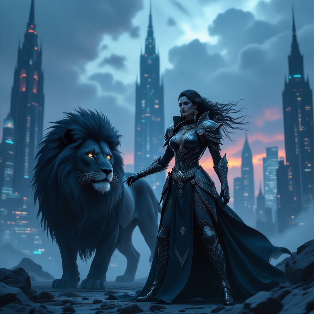 Lilith: Spirit Warrior in a Cyberpunk Cityscape