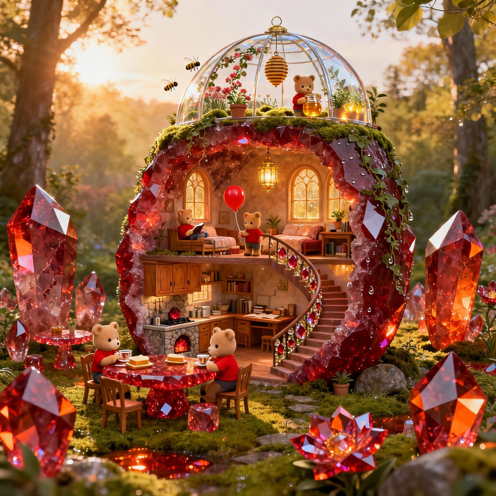 Magical Ruby Geode House in Summer Forest