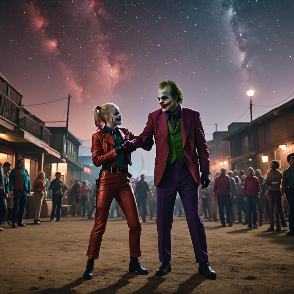 Harley Quinn(s) and The Joker(s).
They are dancing under the stars.