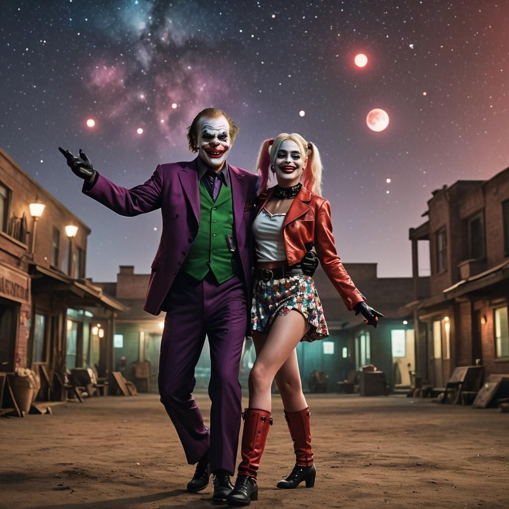 Harley Quinn(s) and The Joker(s).
They are dancing under the stars.