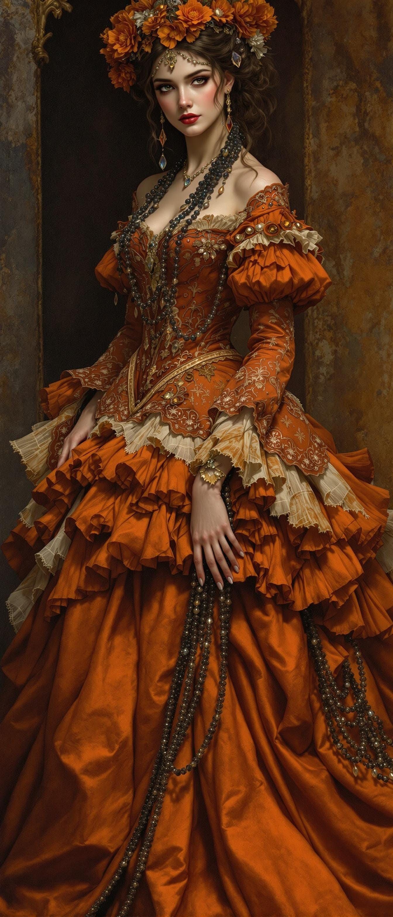 Ethereal Victorian Noblewoman in Opulent Gown with Sunstones