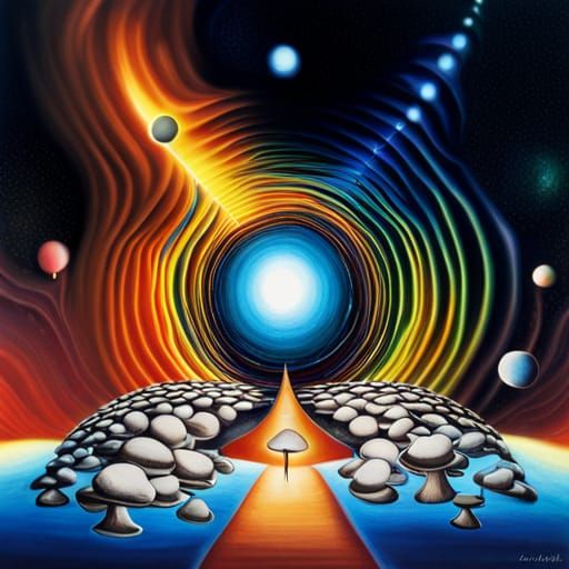 Surreal Mushroom Space Station Near Black Hole