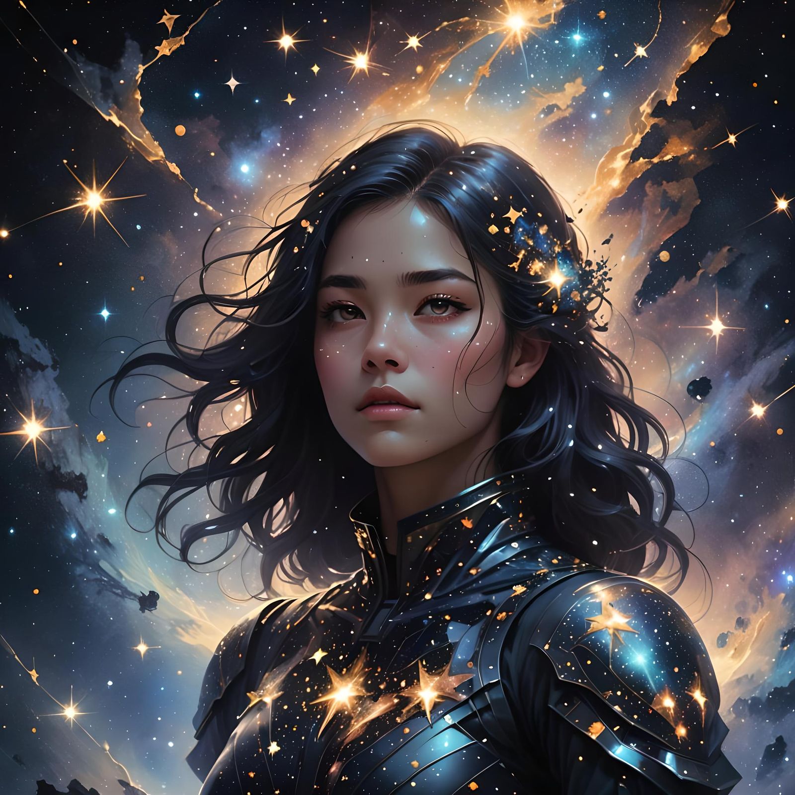 Celestial Woman Silhouette in Starry Galaxy, Digital Art