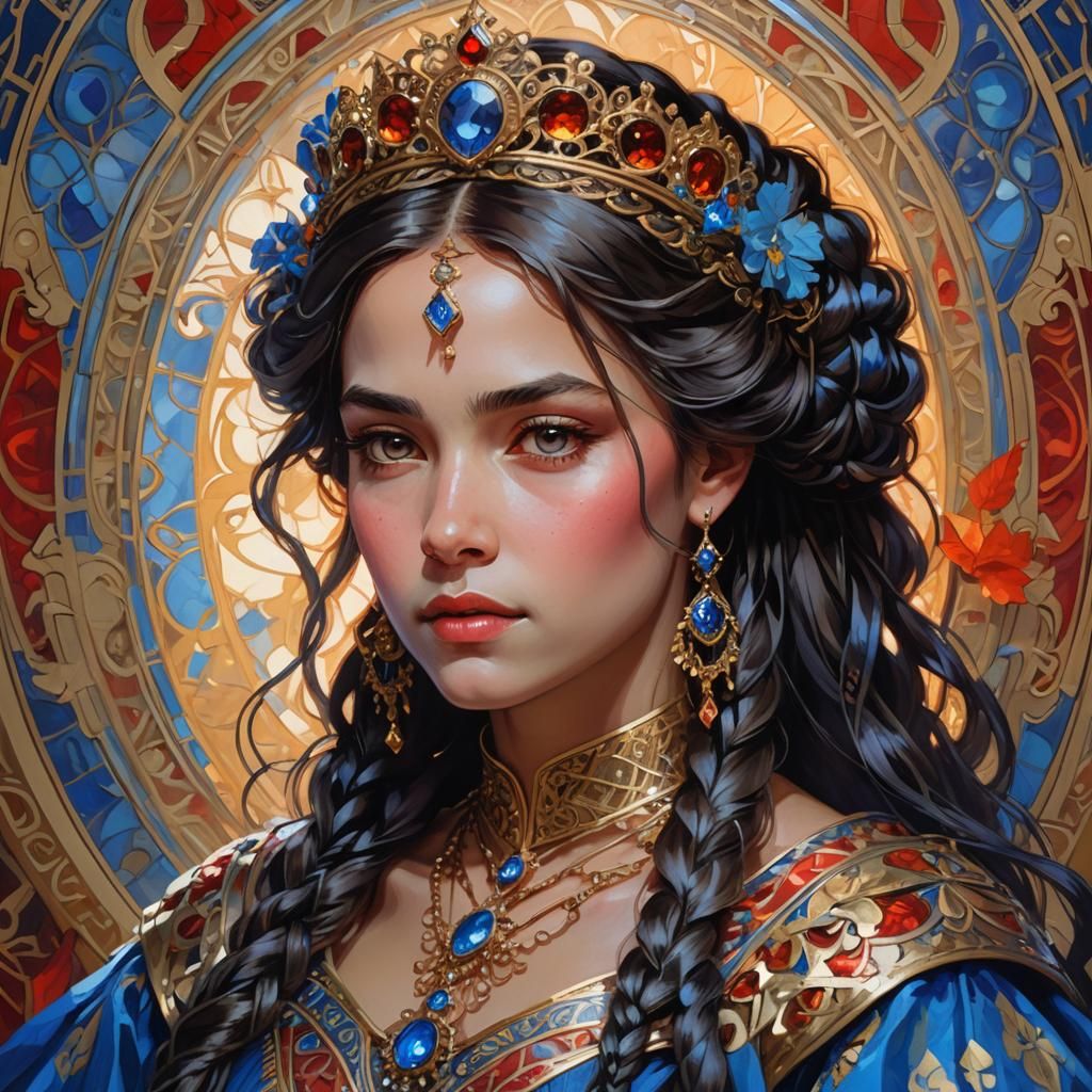 Regal Queen Portrait in Oil Painting Style