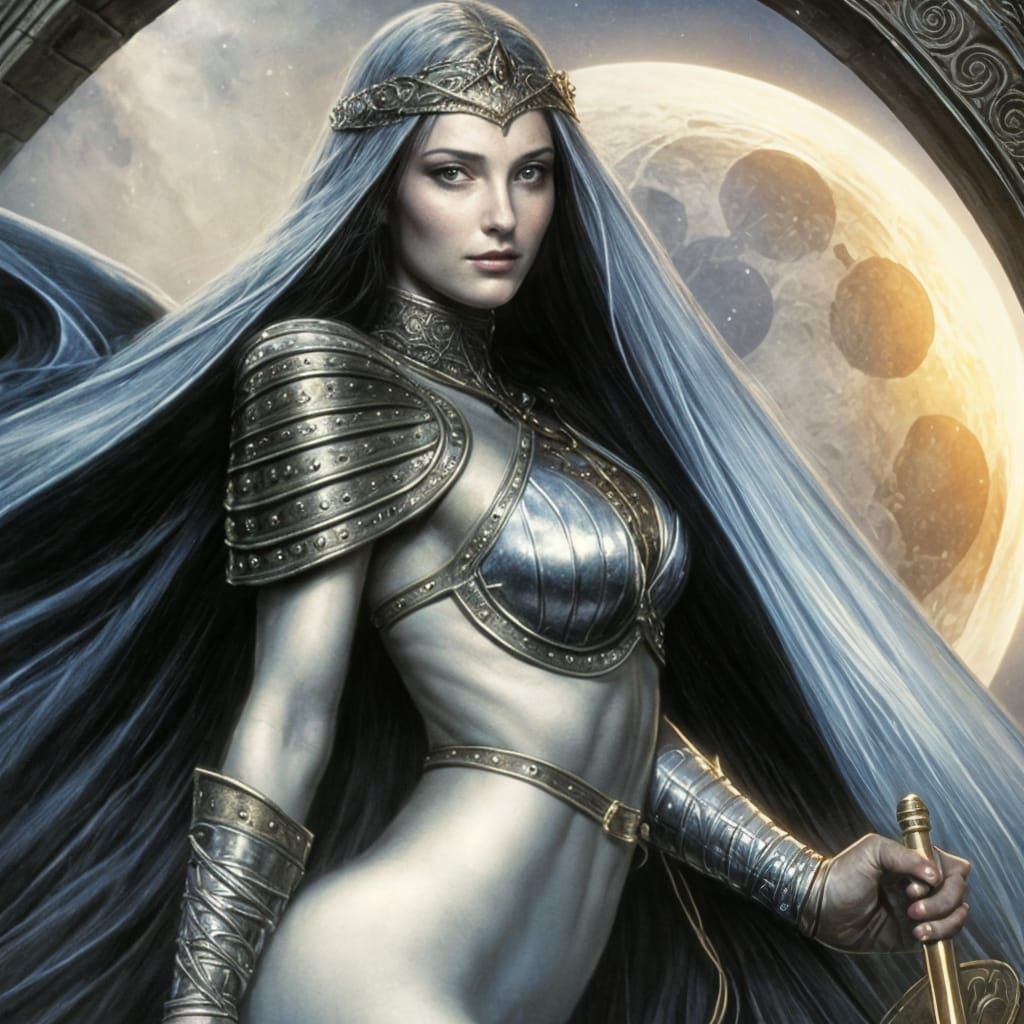 Sensual Medieval Wizard Portrait in Moonlit Castle