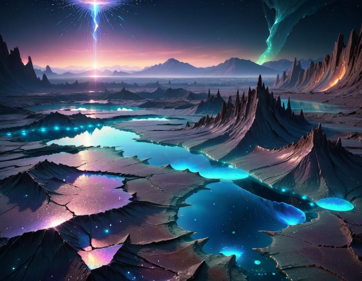Crystalline Alien Landscape with Glowing Fissures