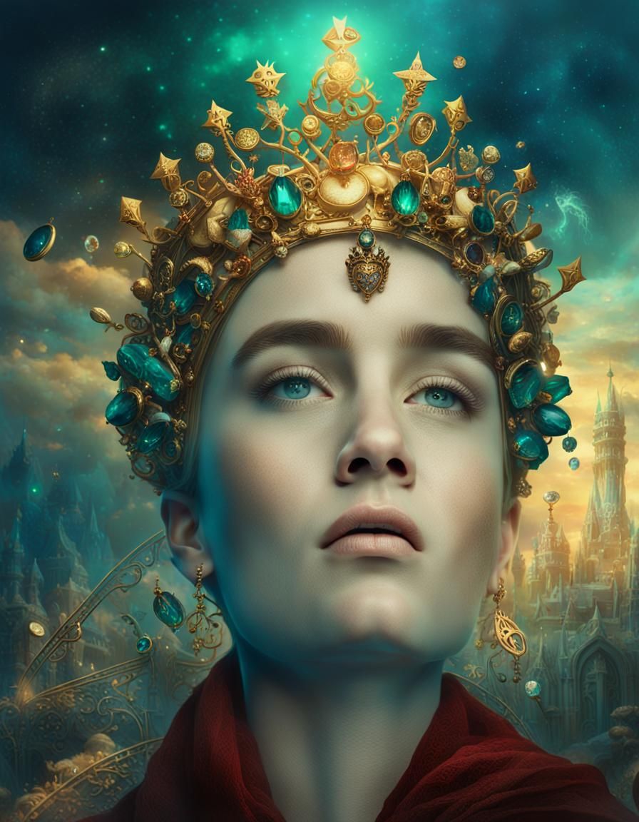 Golden Crowned Woman in Fantasy Matte Painting