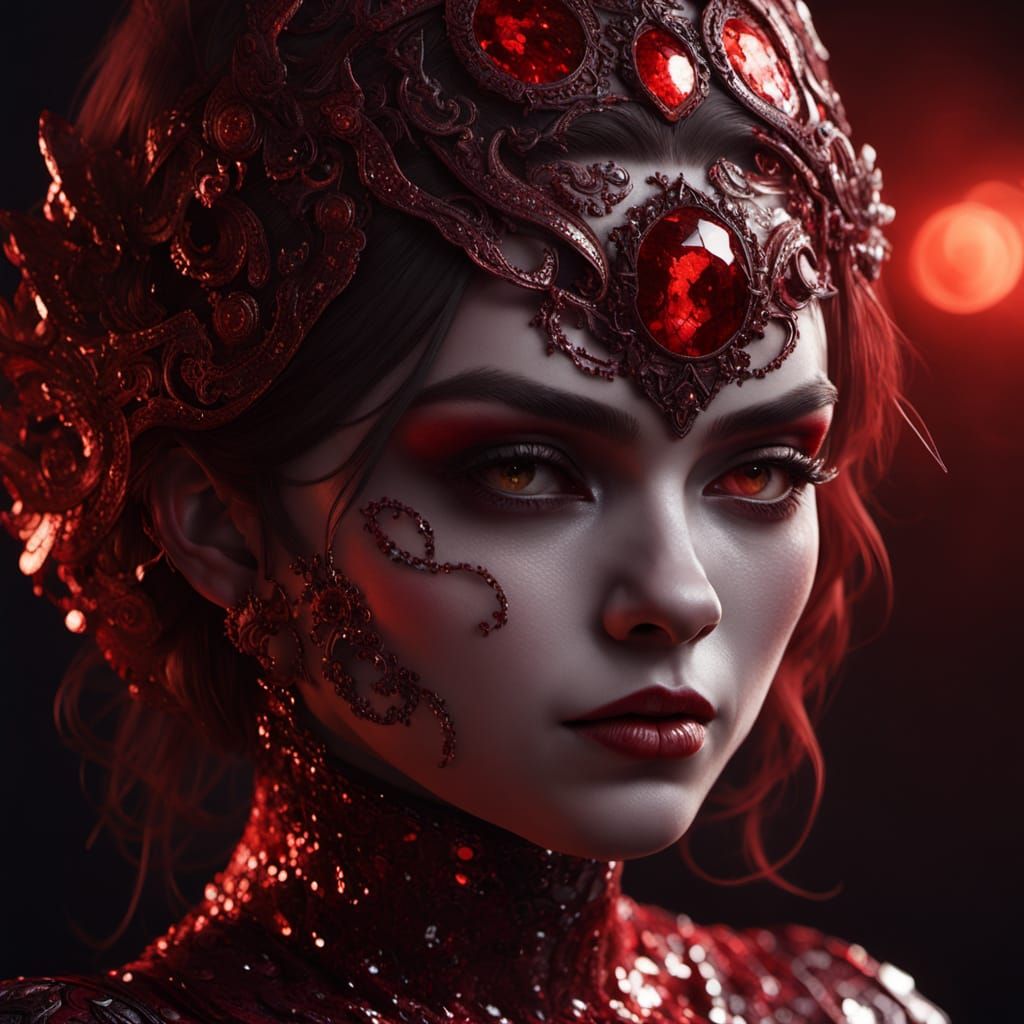 Dark Fantasy Beauty in Blood Red Sequins