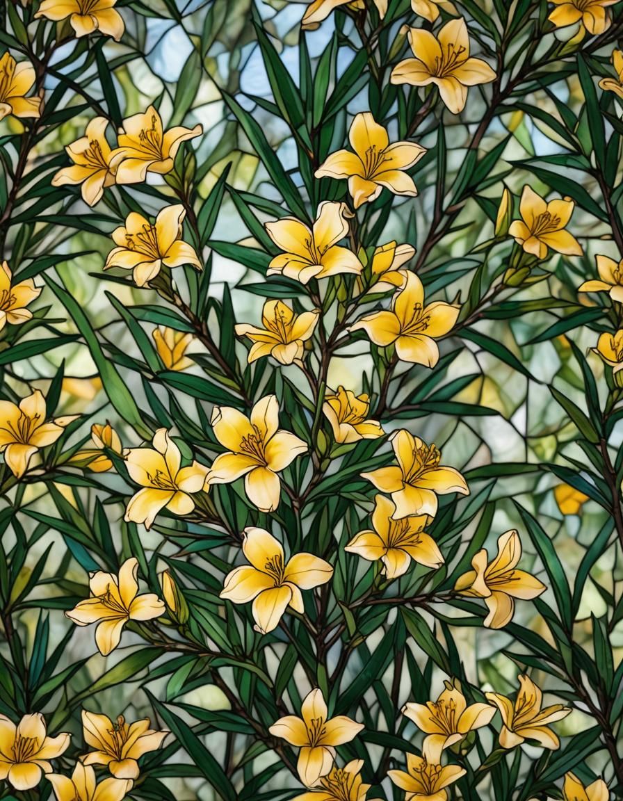 Stained Glass Oleander Flower with Bokeh