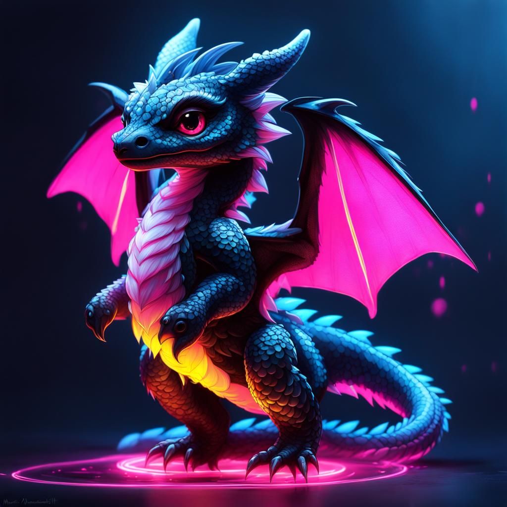 Neon Chibi Dragon: Adorable Black Light Art