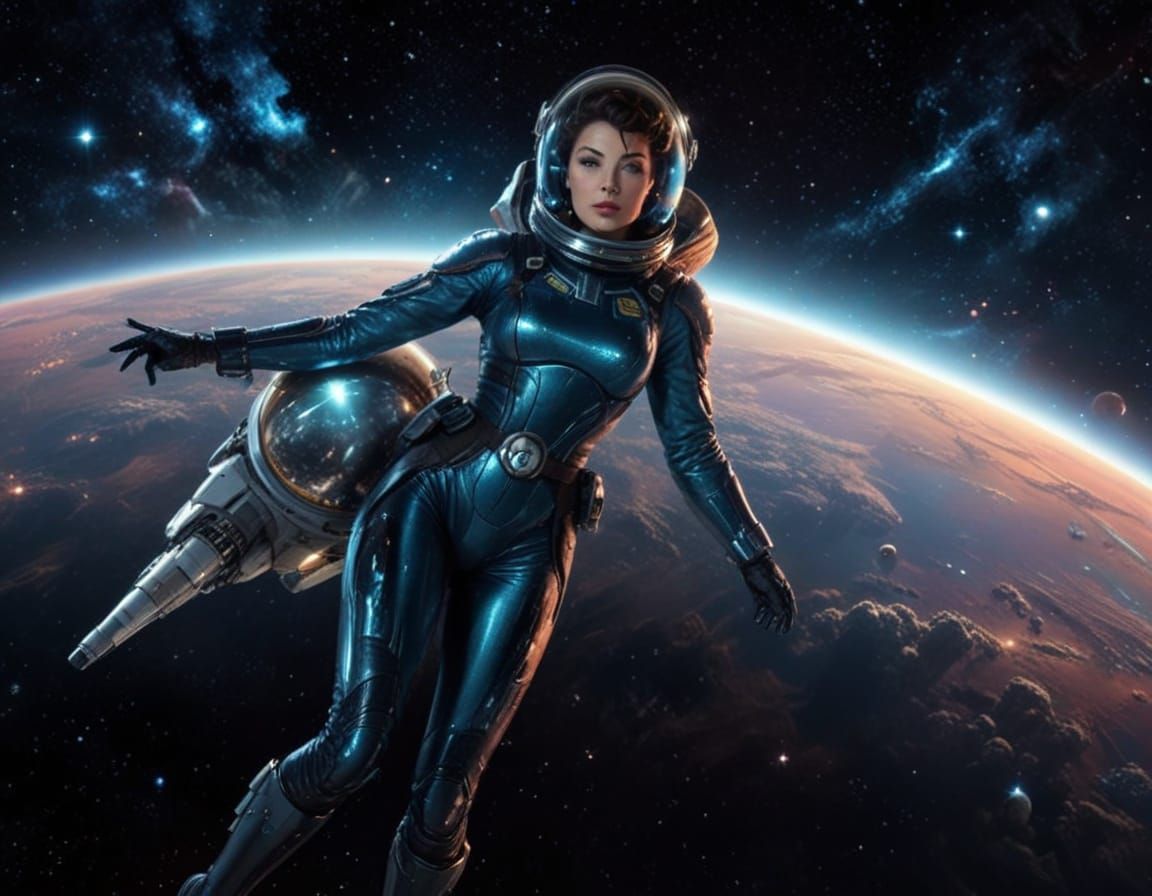 Sultry Space Siren in Cosmic Comic Book Style