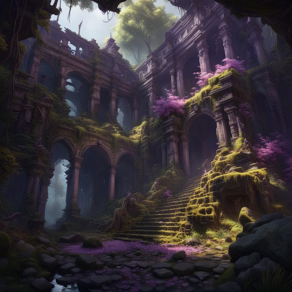 Island Garden Ruins in Dark Fantasy Style