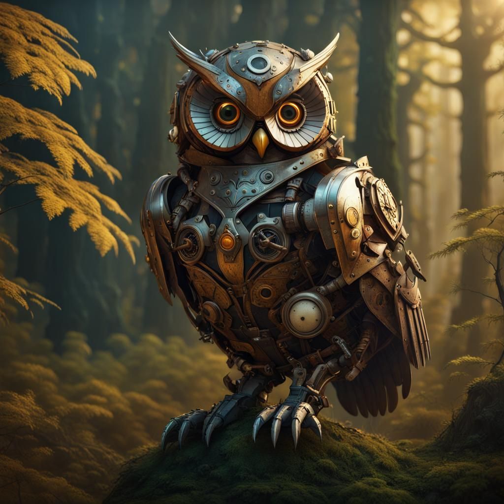 Armored steampunk owl