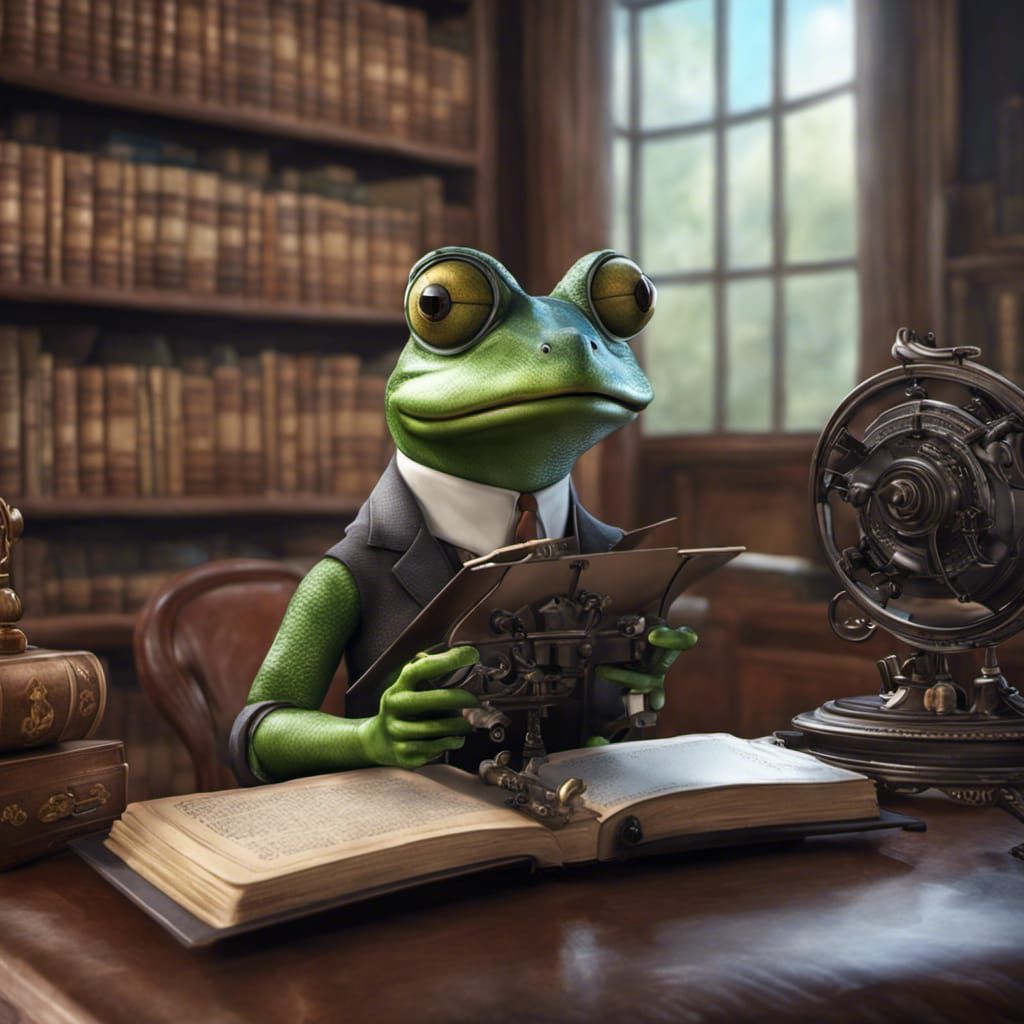 Victorian Frog Librarian Cartoon Portrait
