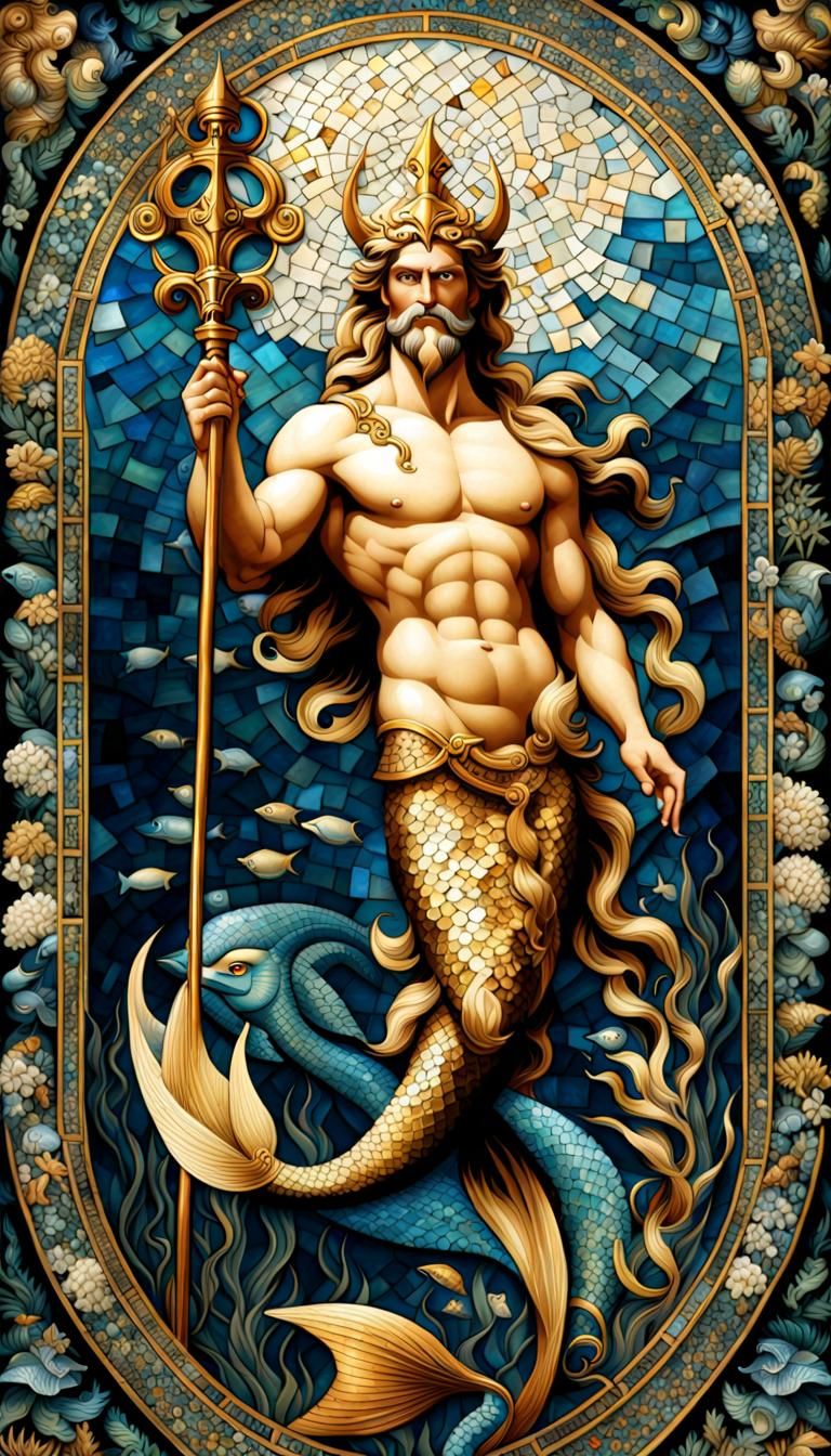 Mosaic of Poseidon in Ancient Greek Style