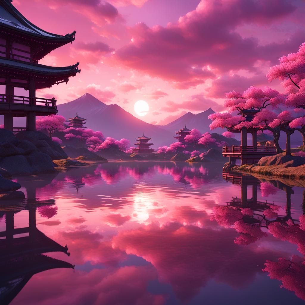 Japanese Sunset with Pink Sky: Cinematic Lighting