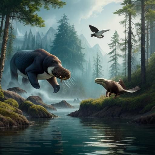 Hybrid Creatures in Forest, Digital Matte Painting