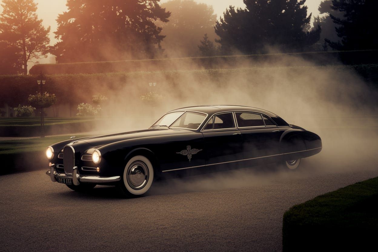 Retro-Futuristic Limousine in Ethereal Garden Cinematic Stil...