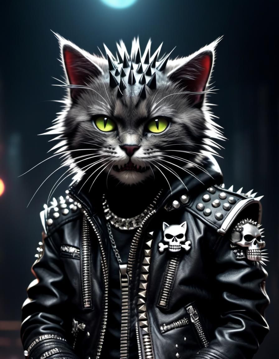 Creepy-Cute Punk Rock Cat in Dystopian Setting