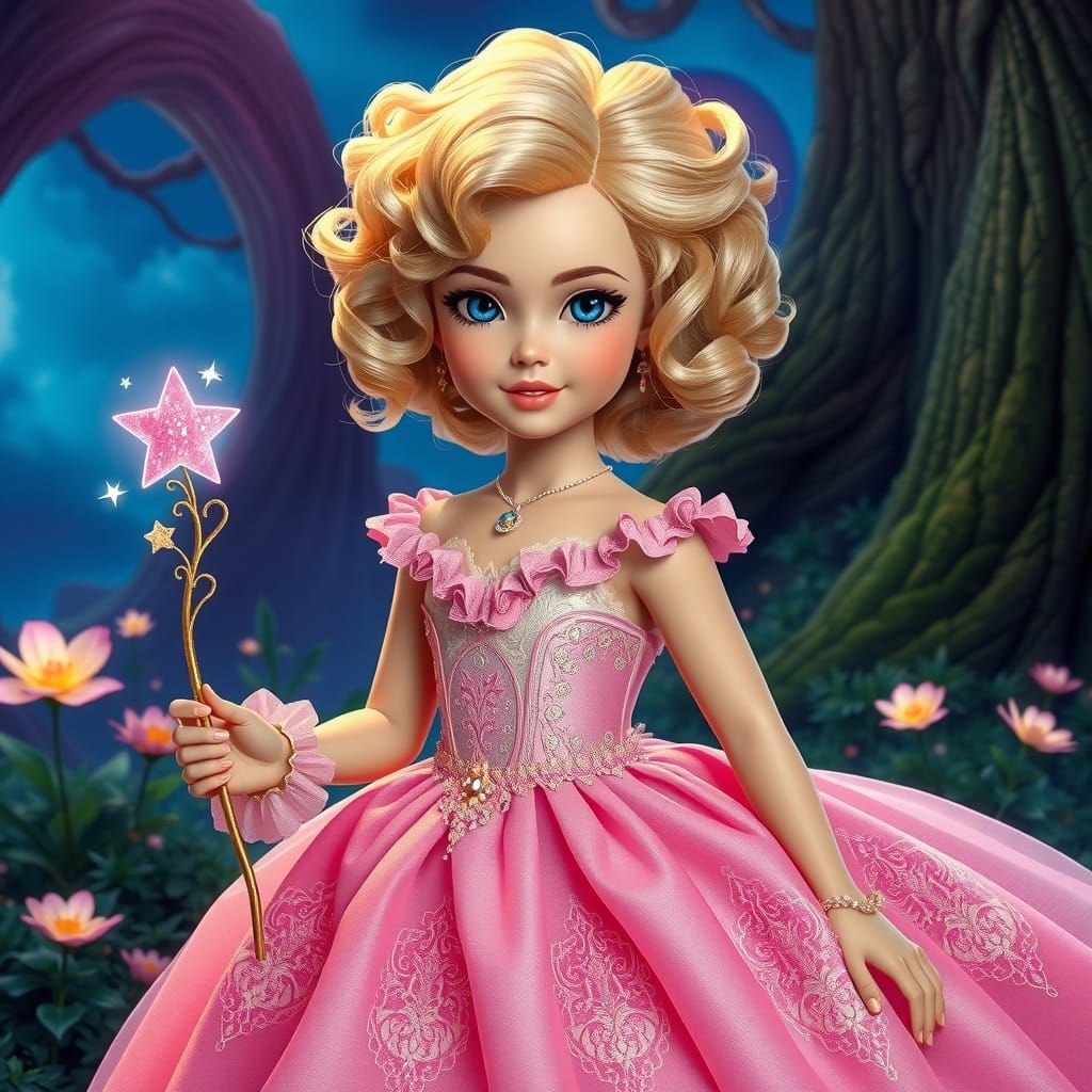 Blonde Girl in Pink Gown with Wand