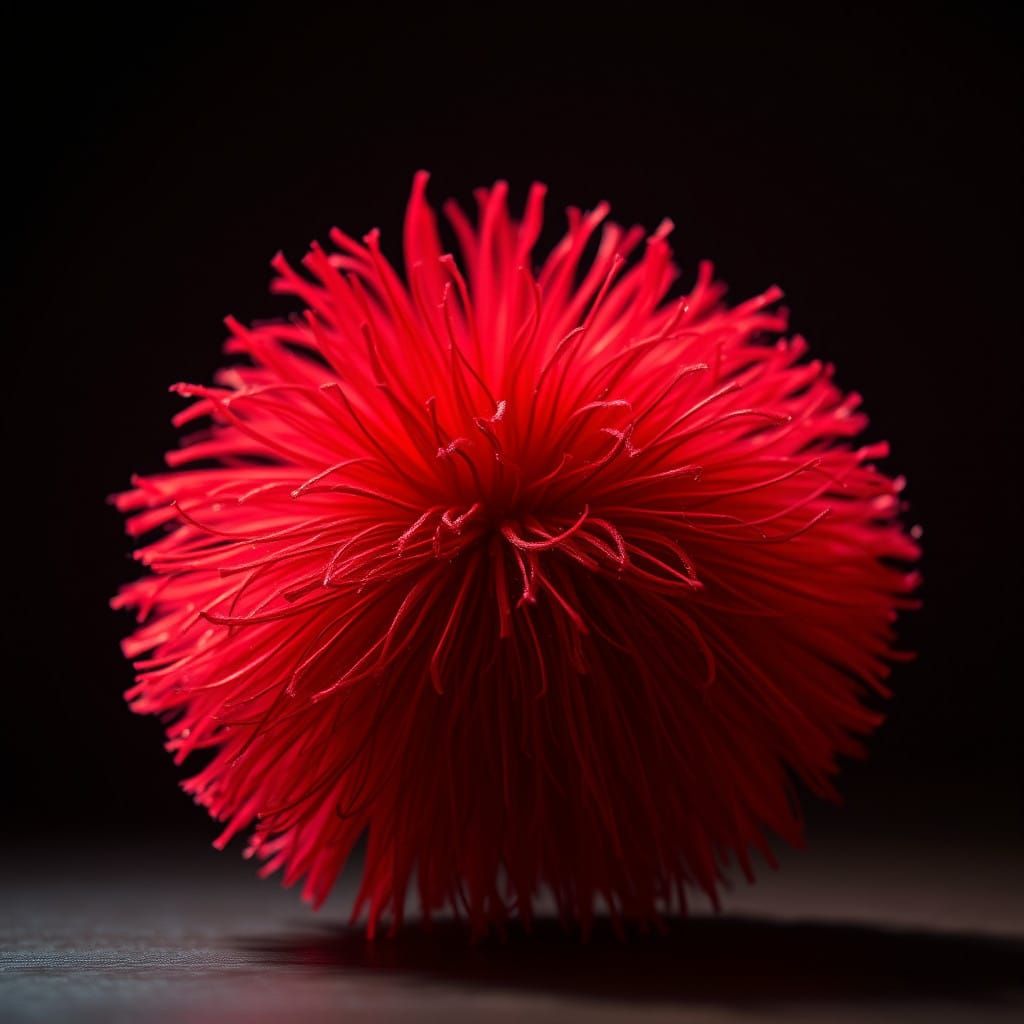 Vibrant Red Pom Pom in Moody HDR