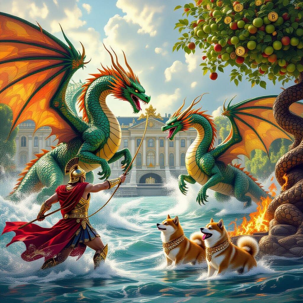 Greek Dragons Battle at Versailles with David and Shibu Inus