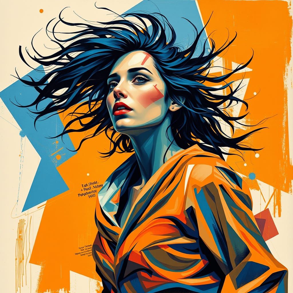 Wild Spirit Abstract Cubism in Vibrant Blue and Orange