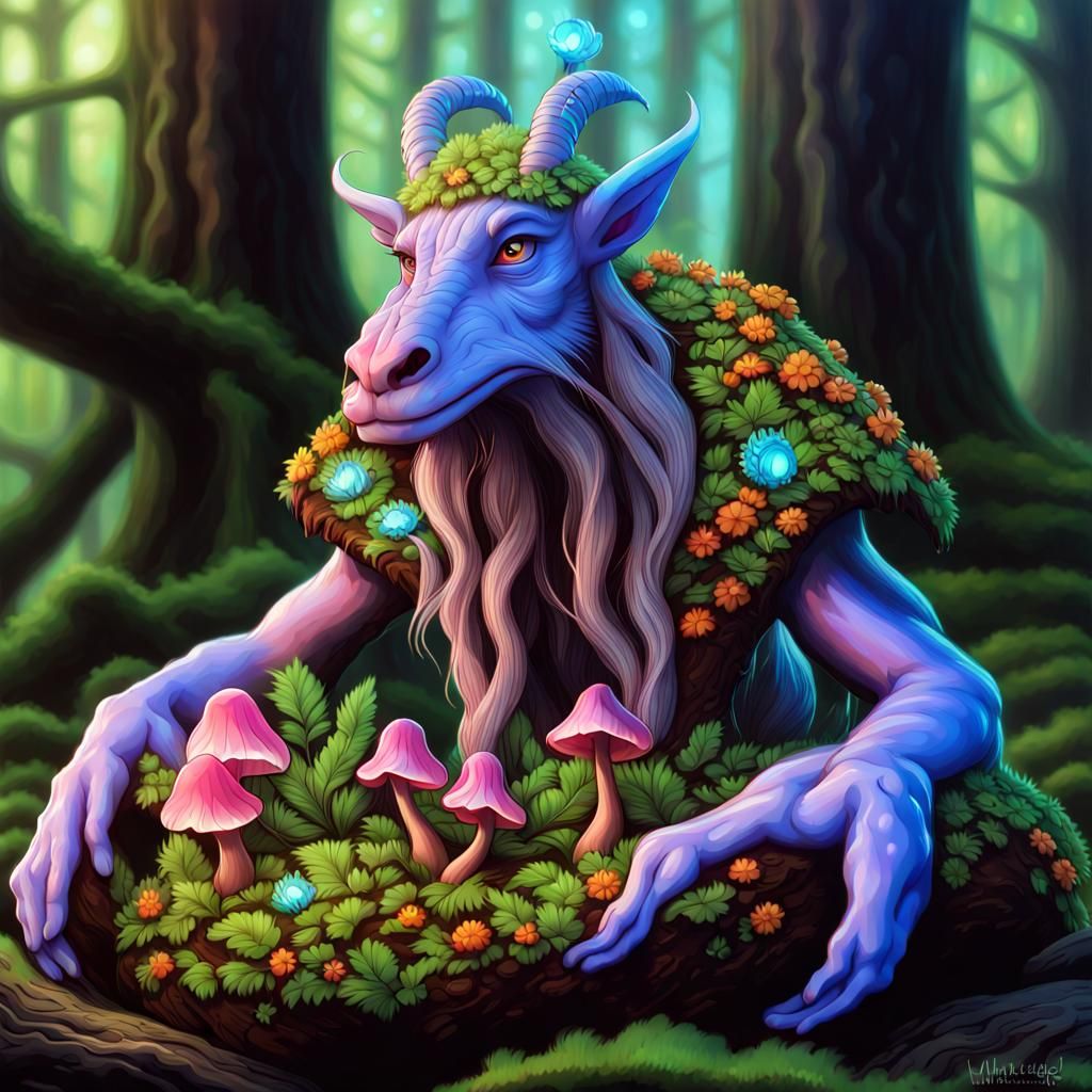 Photorealistic Tree-Ent Portrait with Bioluminescent Mushroo...