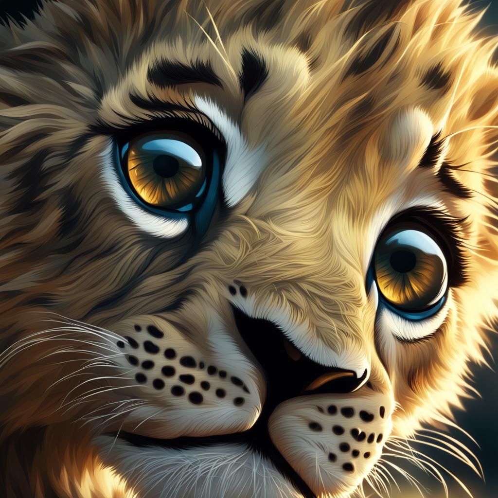 Detailed Lion Cub Portrait in Digital Painting Style